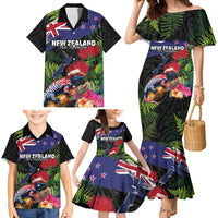 New Zealand Christmas Family Matching Mermaid Dress and Hawaiian Shirt Meri Kirihimete-Tuatara and Pohutukawa Black Color