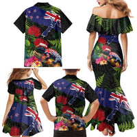 New Zealand Christmas Family Matching Mermaid Dress and Hawaiian Shirt Meri Kirihimete-Tuatara and Pohutukawa Black Color