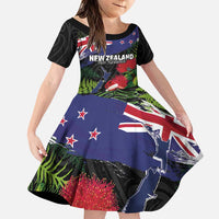 New Zealand Christmas Family Matching Puletasi and Hawaiian Shirt Meri Kirihimete-Tuatara and Pohutukawa Black Color