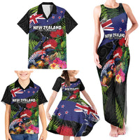 New Zealand Christmas Family Matching Tank Maxi Dress and Hawaiian Shirt Meri Kirihimete-Tuatara and Pohutukawa Black Color