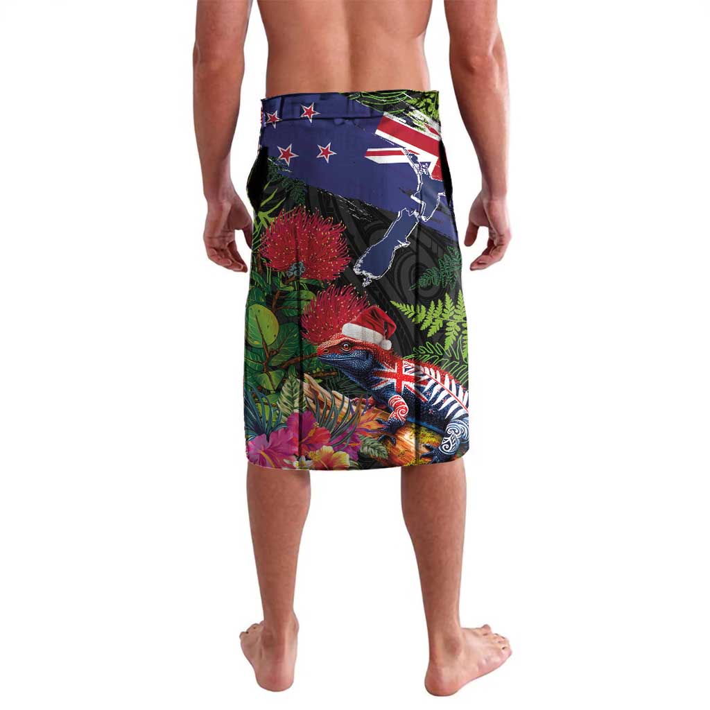 New Zealand Christmas Lavalava Meri Kirihimete-Tuatara and Pohutukawa Black Color