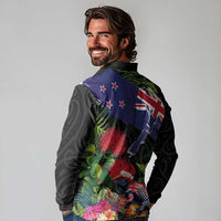 New Zealand Christmas Long Sleeve Polo Shirt Meri Kirihimete-Tuatara and Pohutukawa Black Color