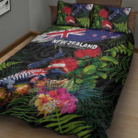 New Zealand Christmas Quilt Bed Set Meri Kirihimete-Tuatara and Pohutukawa Black Color