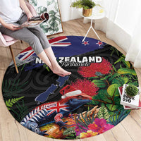 New Zealand Christmas Round Carpet Meri Kirihimete-Tuatara and Pohutukawa Black Color