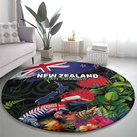 New Zealand Christmas Round Carpet Meri Kirihimete-Tuatara and Pohutukawa Black Color