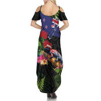 New Zealand Christmas Summer Maxi Dress Meri Kirihimete-Tuatara and Pohutukawa Black Color