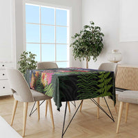 New Zealand Christmas Tablecloth Meri Kirihimete-Tuatara and Pohutukawa Black Color