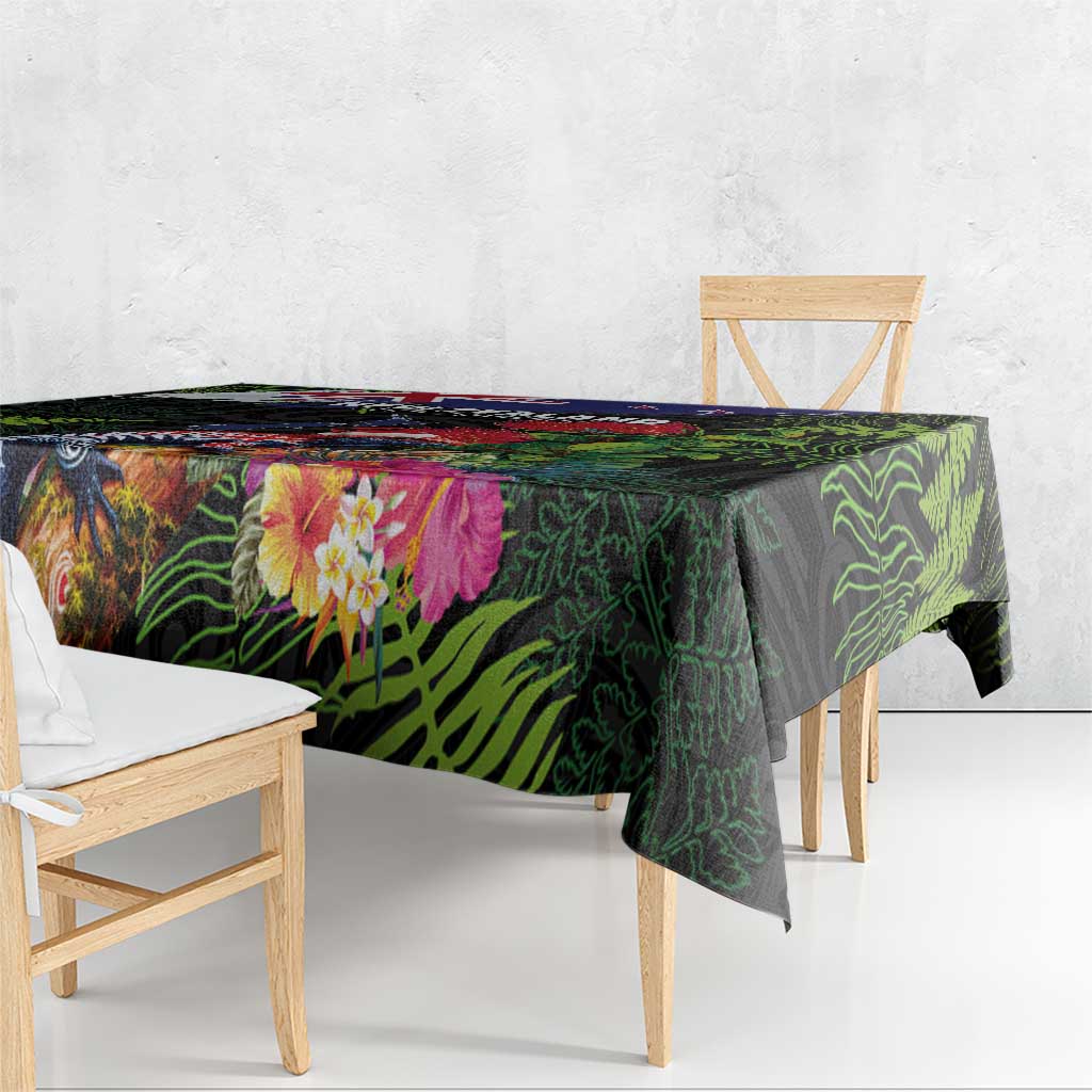 New Zealand Christmas Tablecloth Meri Kirihimete-Tuatara and Pohutukawa Black Color