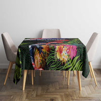 New Zealand Christmas Tablecloth Meri Kirihimete-Tuatara and Pohutukawa Black Color