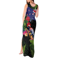 New Zealand Christmas Tank Maxi Dress Meri Kirihimete-Tuatara and Pohutukawa Black Color