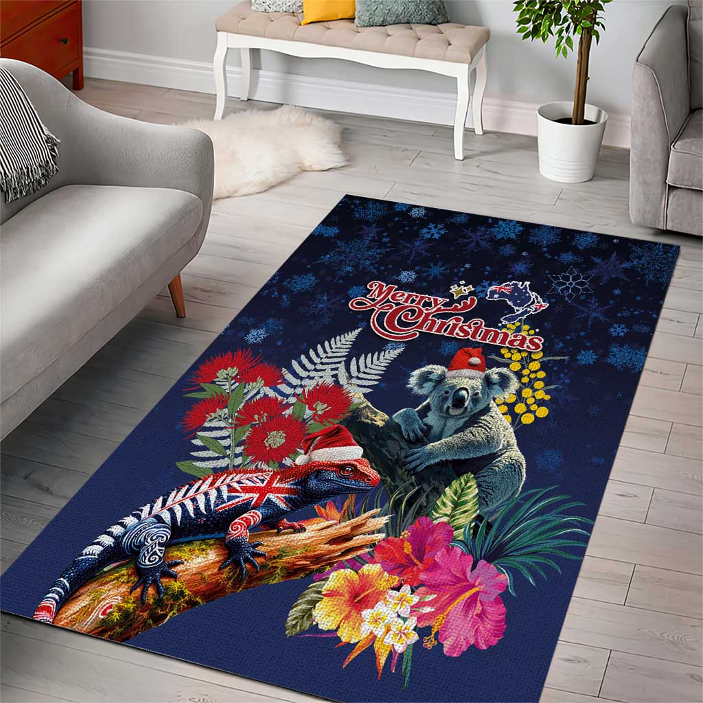 Australia and New Zealand Area Rug Merry Christmas-Tuatara and Koala with Plants Xmas Style