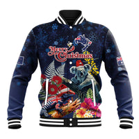 Australia and New Zealand Baseball Jacket Merry Christmas-Tuatara and Koala with Plants Xmas Style