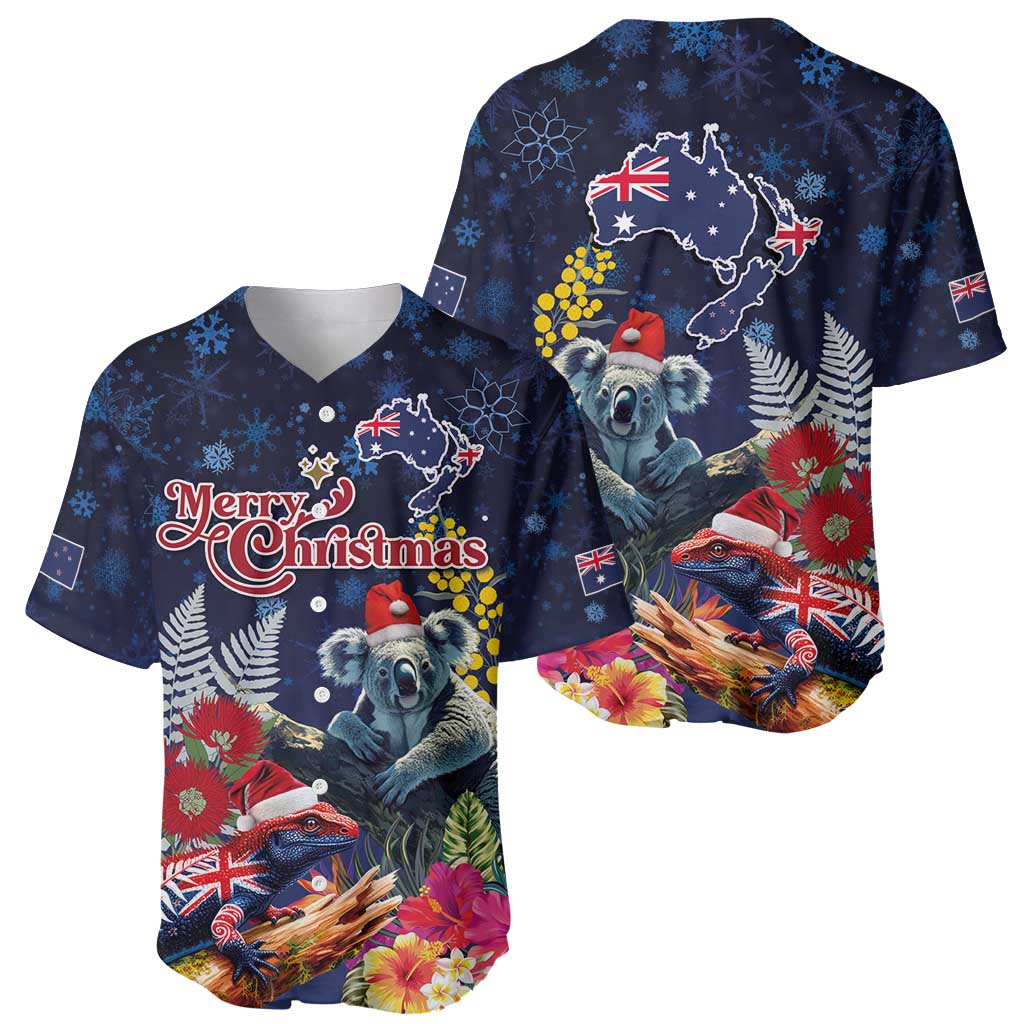 Australia and New Zealand Baseball Jersey Merry Christmas-Tuatara and Koala with Plants Xmas Style