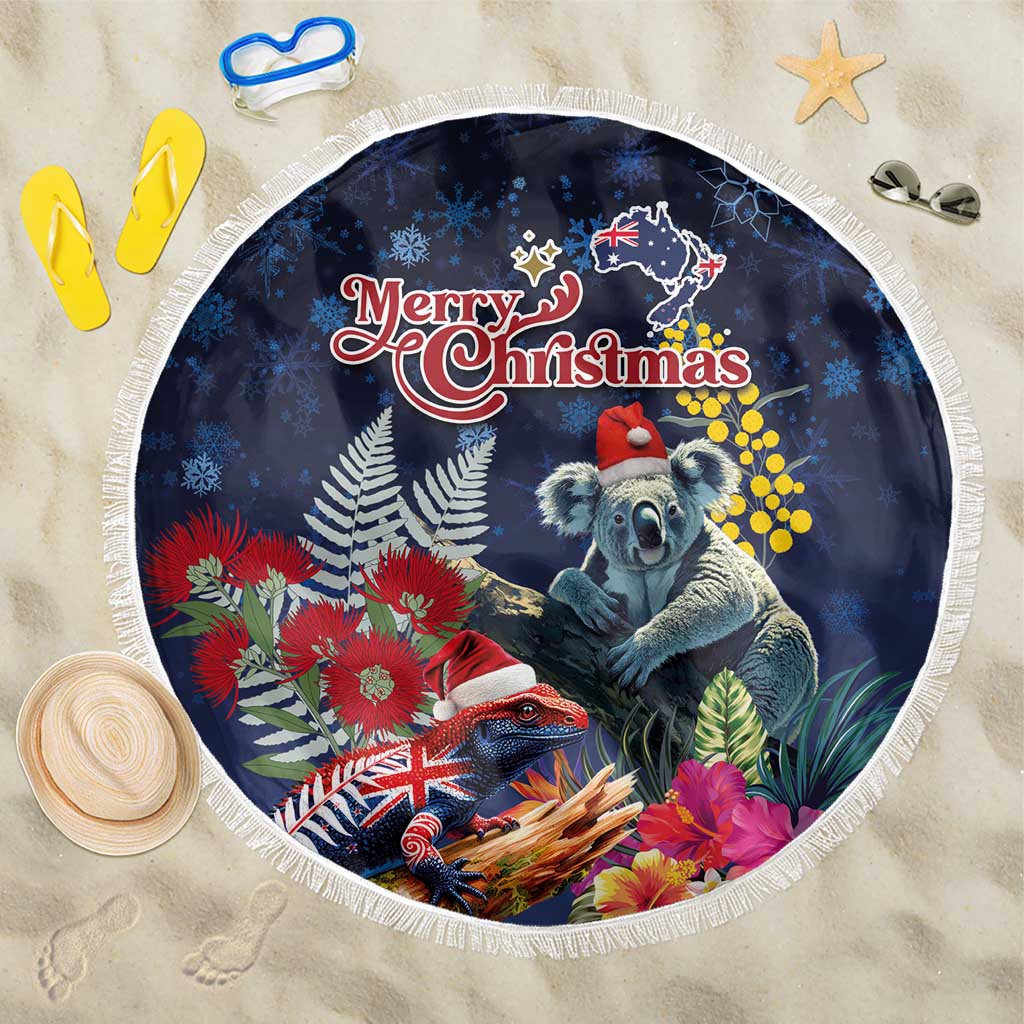 Australia and New Zealand Beach Blanket Merry Christmas-Tuatara and Koala with Plants Xmas Style