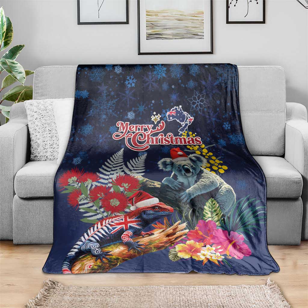 Australia and New Zealand Blanket Merry Christmas-Tuatara and Koala with Plants Xmas Style