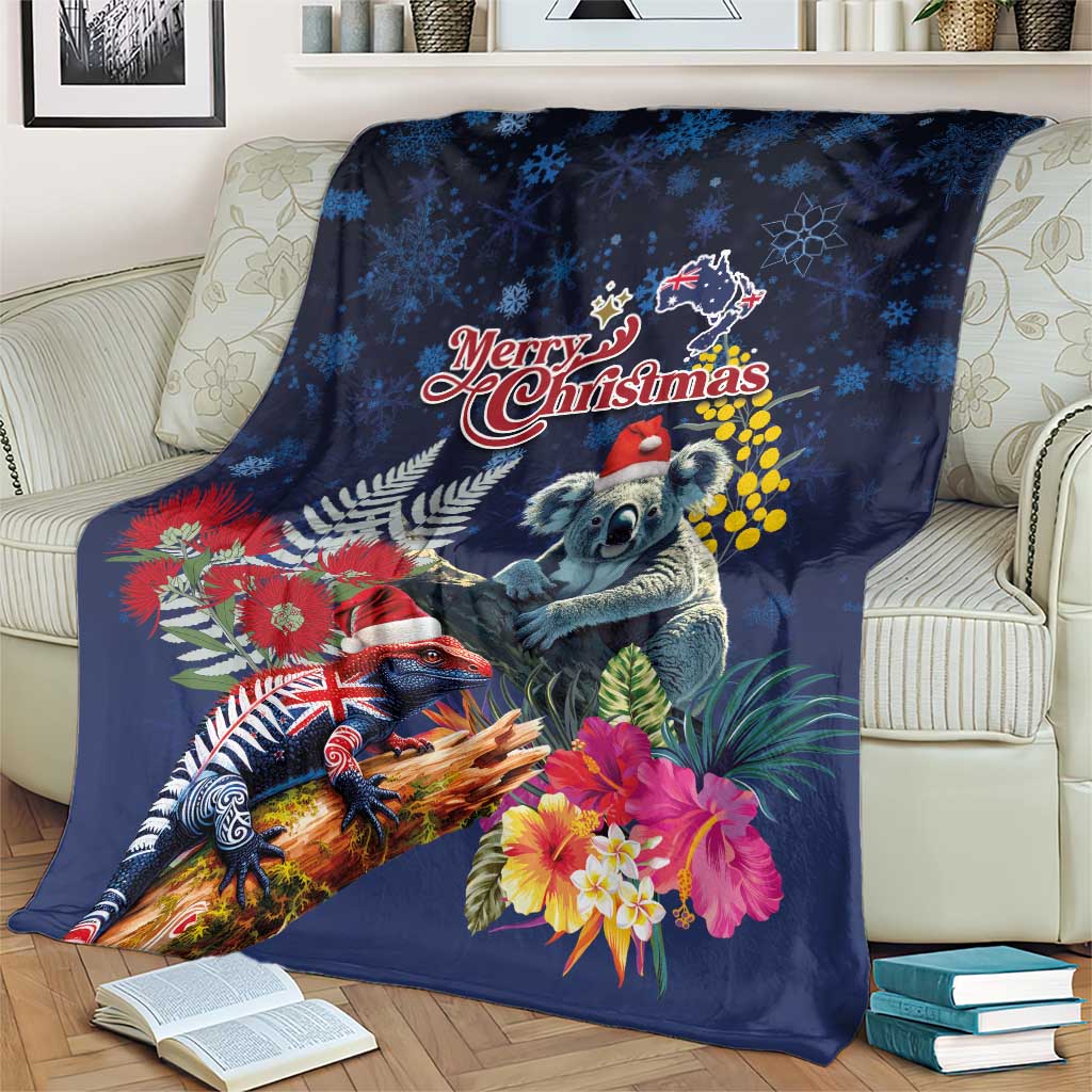 Australia and New Zealand Blanket Merry Christmas-Tuatara and Koala with Plants Xmas Style