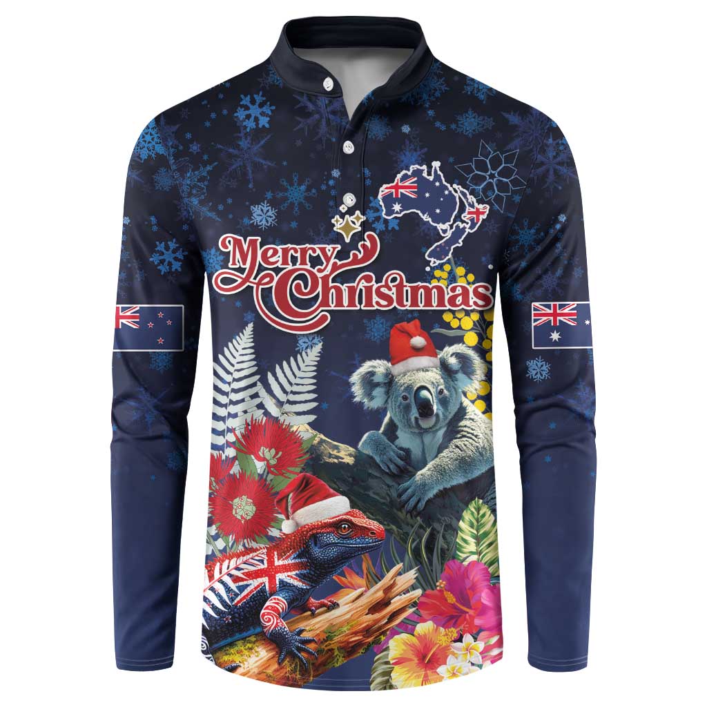 Australia and New Zealand Button Sweatshirt Merry Christmas-Tuatara and Koala with Plants Xmas Style