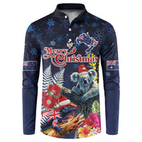 Australia and New Zealand Button Sweatshirt Merry Christmas-Tuatara and Koala with Plants Xmas Style