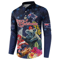 Australia and New Zealand Button Sweatshirt Merry Christmas-Tuatara and Koala with Plants Xmas Style