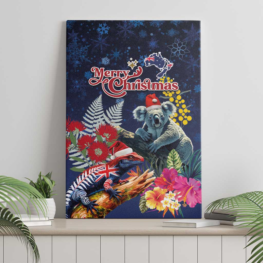 Australia and New Zealand Canvas Wall Art Merry Christmas-Tuatara and Koala with Plants Xmas Style