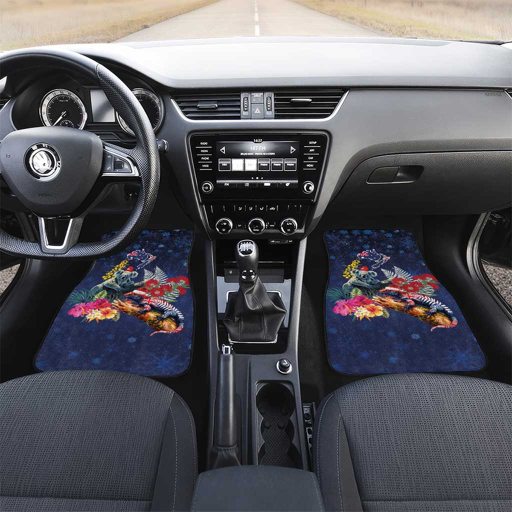 Australia and New Zealand Car Mats Merry Christmas-Tuatara and Koala with Plants Xmas Style