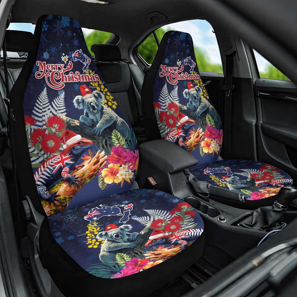 Australia and New Zealand Car Seat Cover Merry Christmas-Tuatara and Koala with Plants Xmas Style
