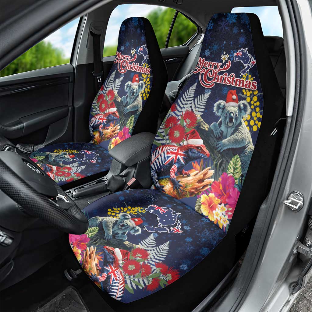 Australia and New Zealand Car Seat Cover Merry Christmas-Tuatara and Koala with Plants Xmas Style