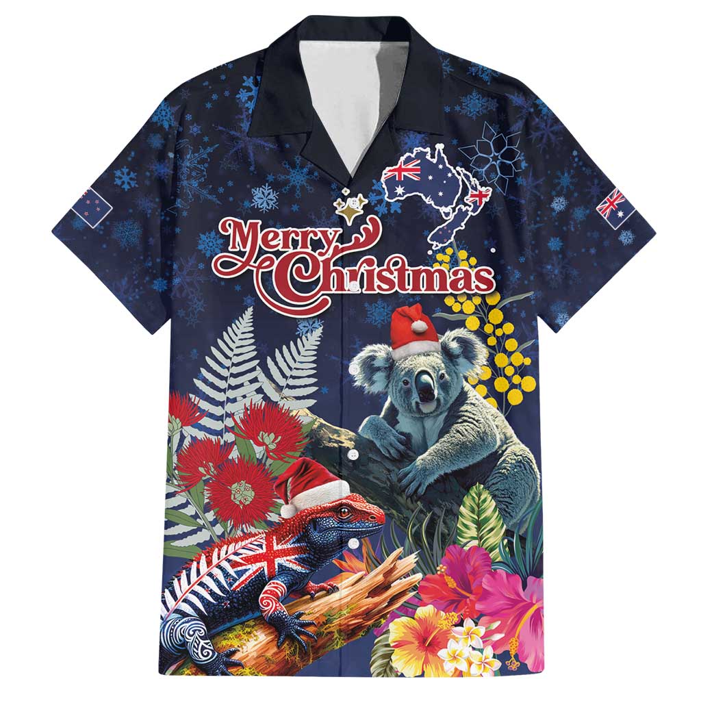 Australia and New Zealand Family Matching Long Sleeve Bodycon Dress and Hawaiian Shirt Merry Christmas-Tuatara and Koala with Plants Xmas Style