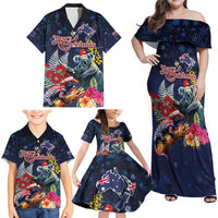 Australia and New Zealand Family Matching Off Shoulder Maxi Dress and Hawaiian Shirt Merry Christmas-Tuatara and Koala with Plants Xmas Style