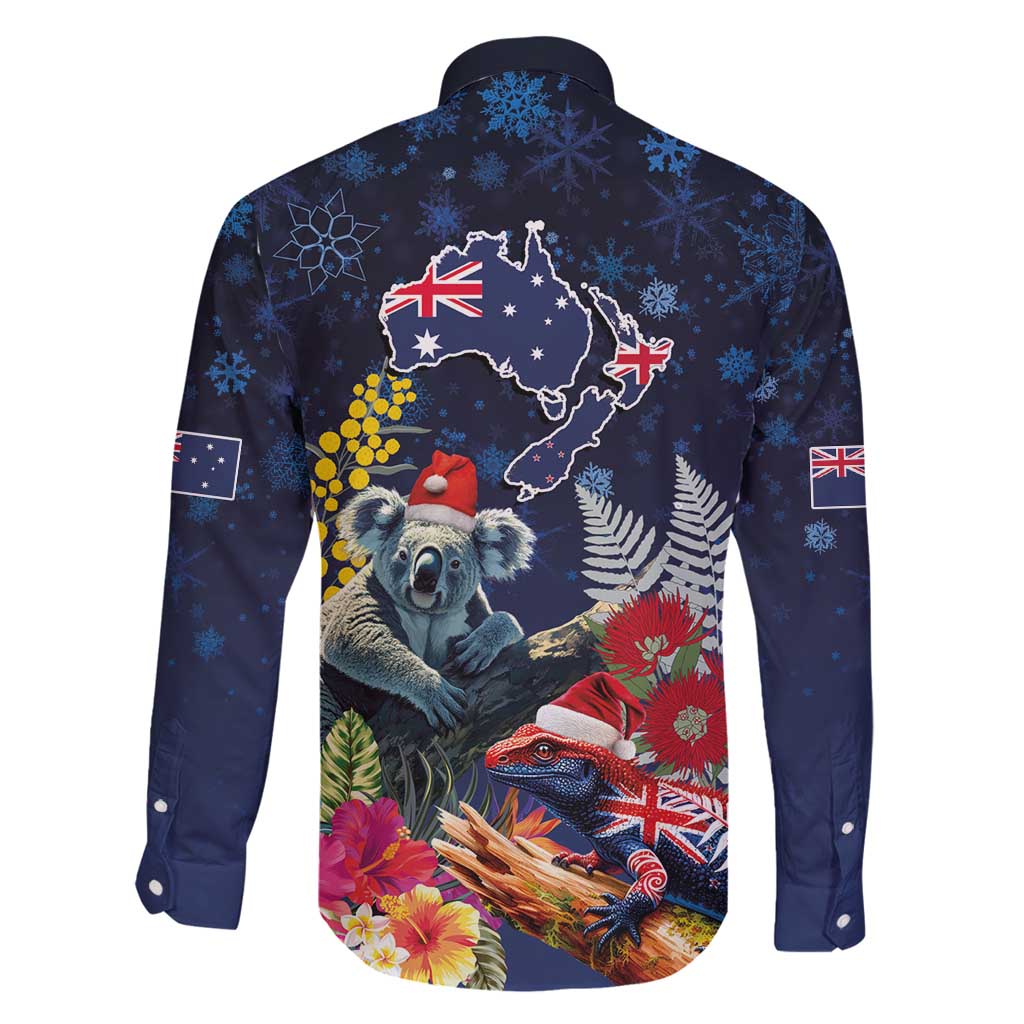 Australia and New Zealand Family Matching Off Shoulder Short Dress and Hawaiian Shirt Merry Christmas-Tuatara and Koala with Plants Xmas Style