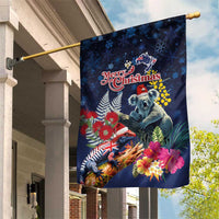 Australia and New Zealand Garden Flag Merry Christmas-Tuatara and Koala with Plants Xmas Style