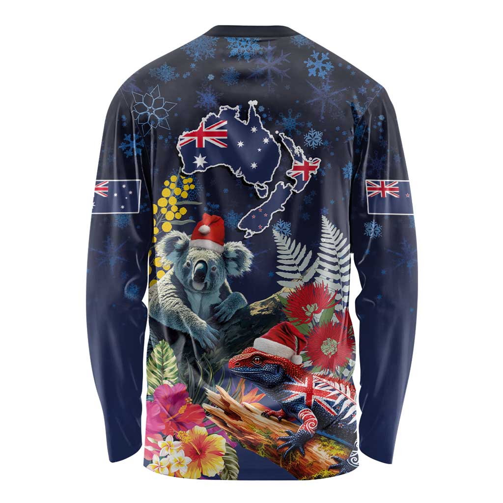 Australia and New Zealand Long Sleeve Shirt Merry Christmas-Tuatara and Koala with Plants Xmas Style