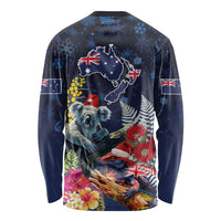 Australia and New Zealand Long Sleeve Shirt Merry Christmas-Tuatara and Koala with Plants Xmas Style