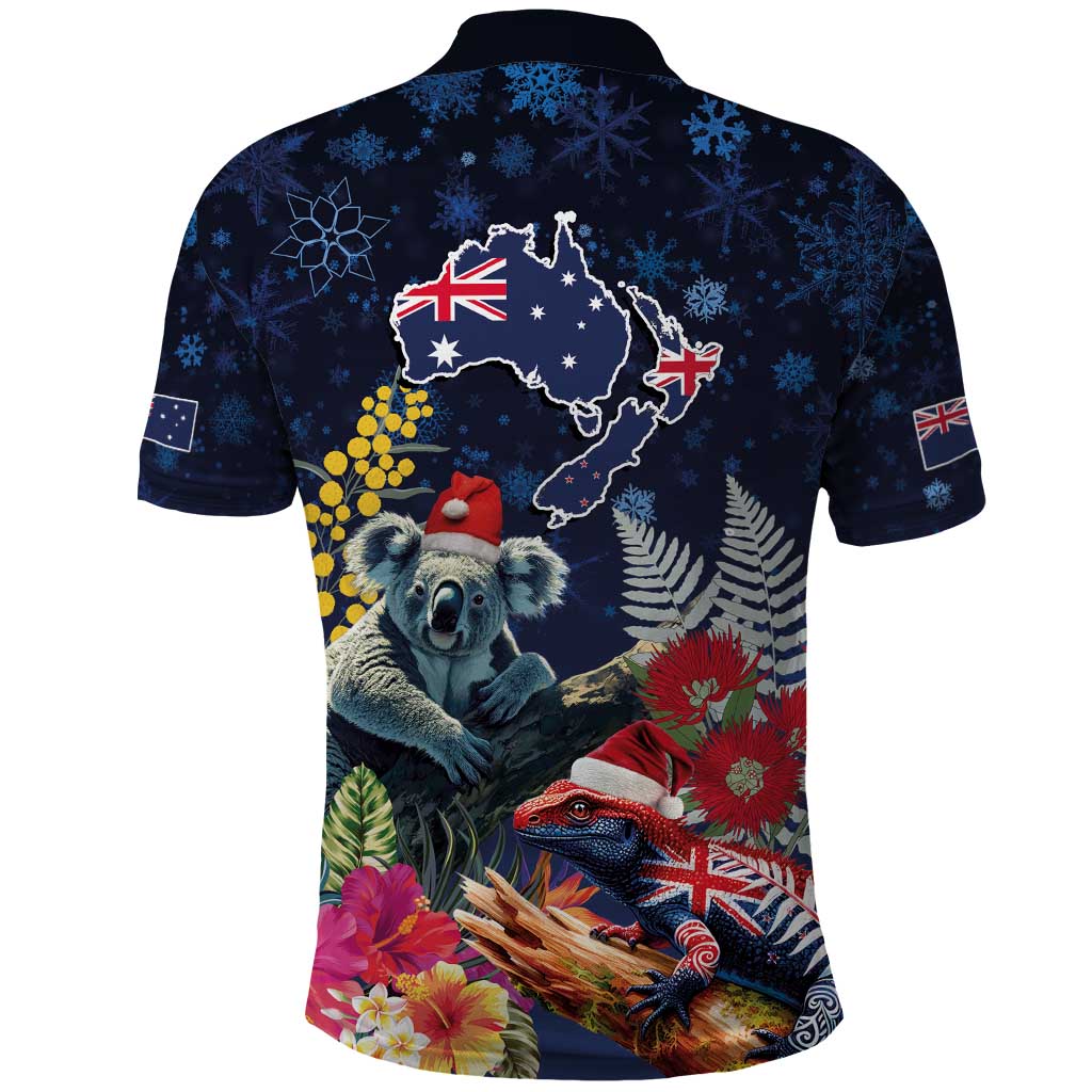 Australia and New Zealand Polo Shirt Merry Christmas-Tuatara and Koala with Plants Xmas Style
