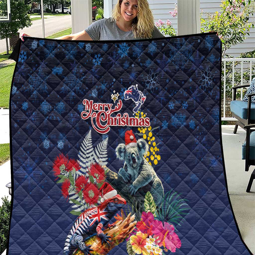 Australia and New Zealand Quilt Merry Christmas-Tuatara and Koala with Plants Xmas Style