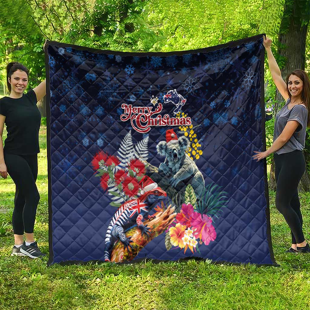 Australia and New Zealand Quilt Merry Christmas-Tuatara and Koala with Plants Xmas Style