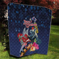 Australia and New Zealand Quilt Merry Christmas-Tuatara and Koala with Plants Xmas Style