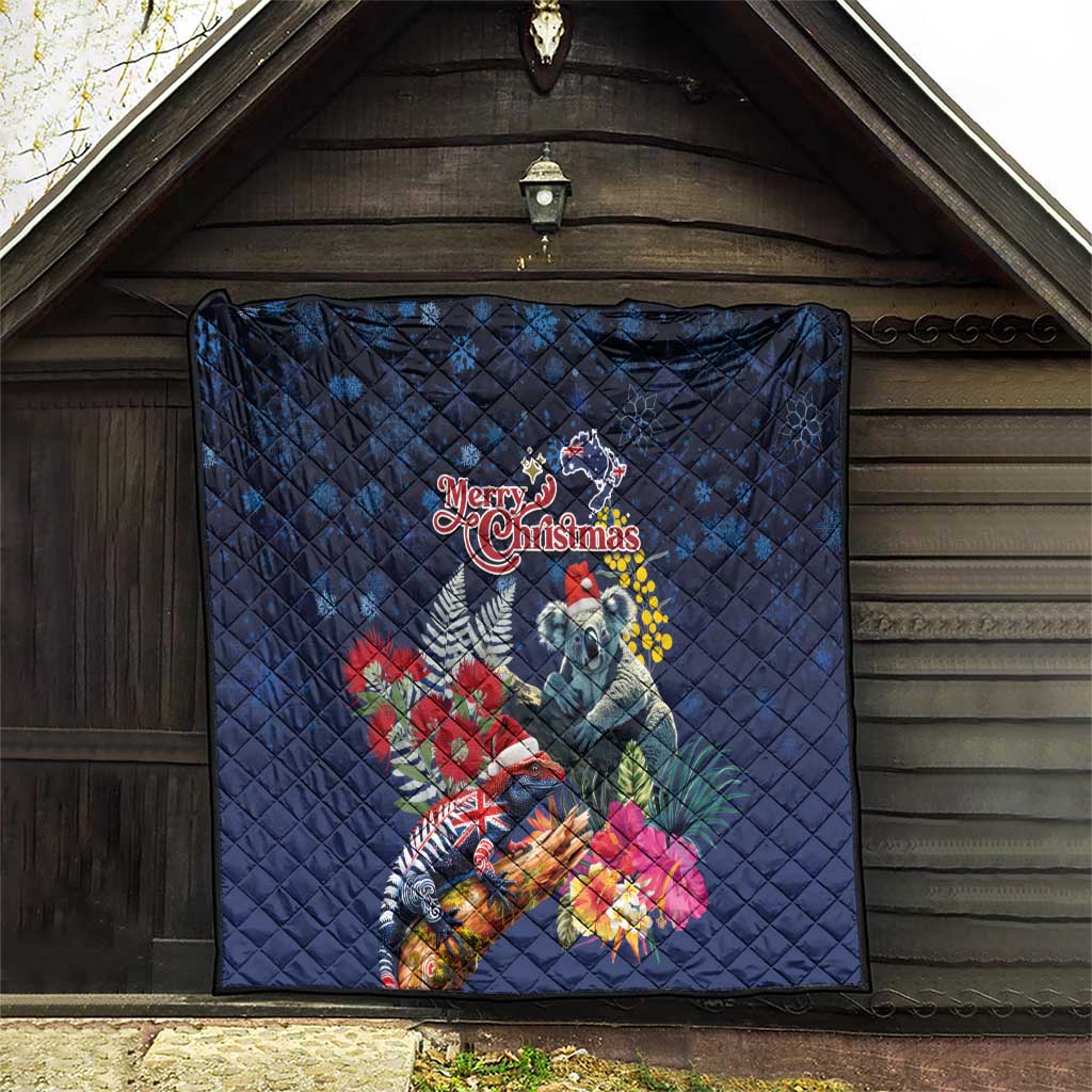 Australia and New Zealand Quilt Merry Christmas-Tuatara and Koala with Plants Xmas Style