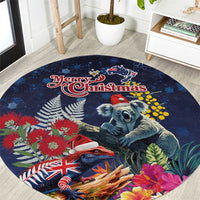 Australia and New Zealand Round Carpet Merry Christmas-Tuatara and Koala with Plants Xmas Style