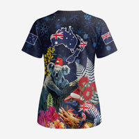 Australia and New Zealand Scrub Top Merry Christmas-Tuatara and Koala with Plants Xmas Style - Polynesian Pride