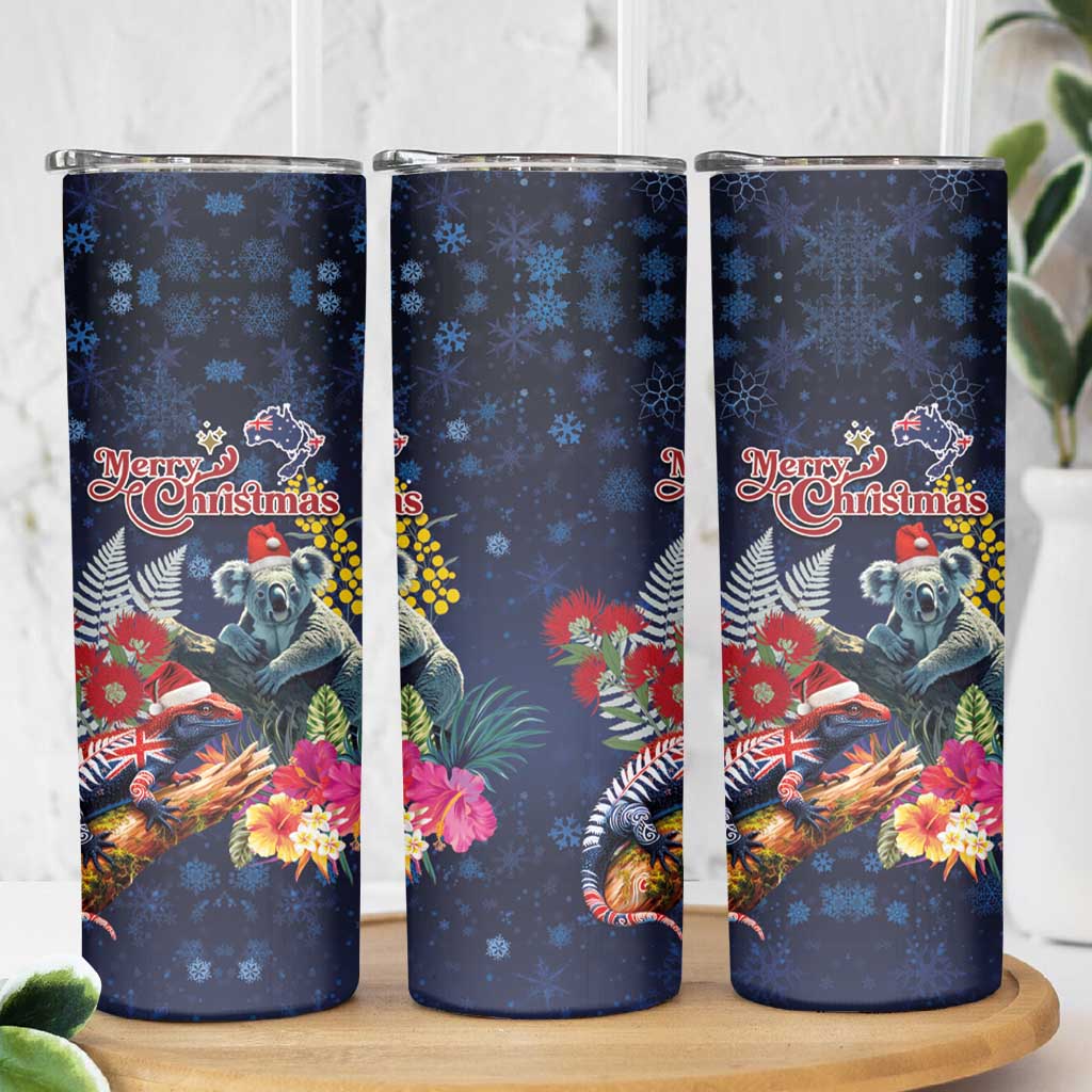 Australia and New Zealand Skinny Tumbler Merry Christmas-Tuatara and Koala with Plants Xmas Style