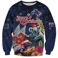 Australia and New Zealand Sweatshirt Merry Christmas-Tuatara and Koala with Plants Xmas Style