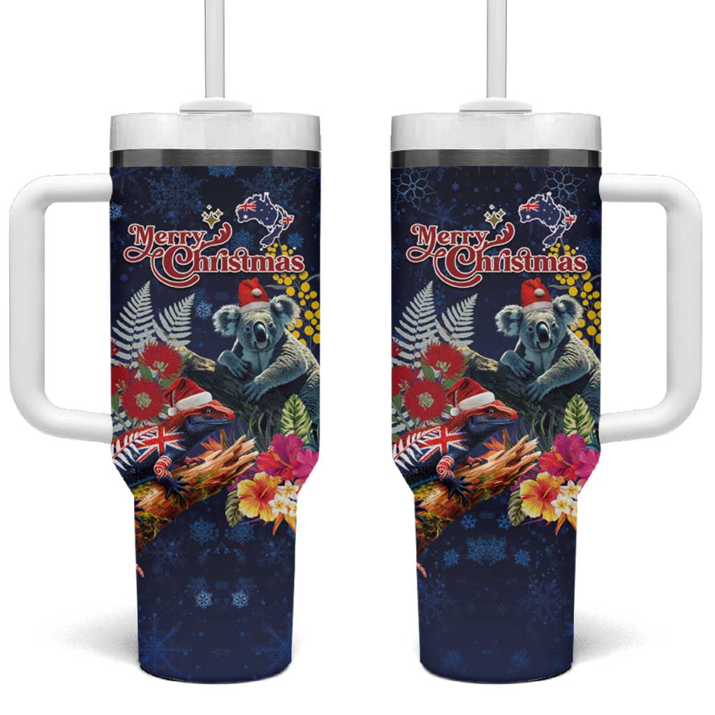 Australia and New Zealand Tumbler With Handle Merry Christmas-Tuatara and Koala with Plants Xmas Style
