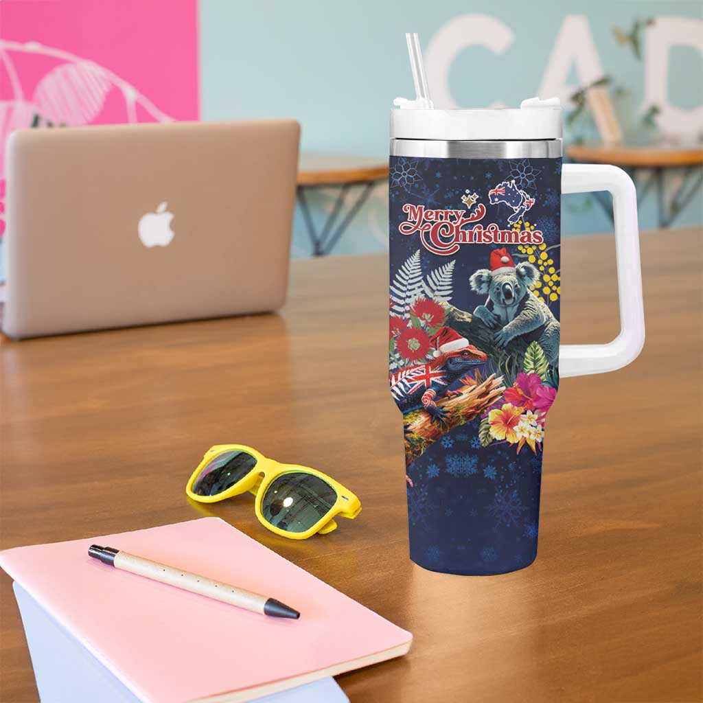 Australia and New Zealand Tumbler With Handle Merry Christmas-Tuatara and Koala with Plants Xmas Style