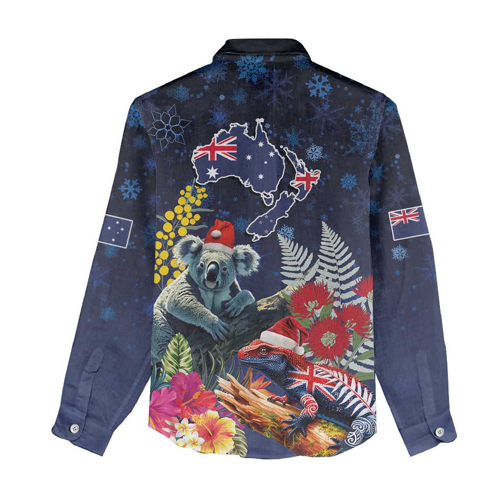Australia and New Zealand Women Casual Shirt Merry Christmas-Tuatara and Koala with Plants Xmas Style