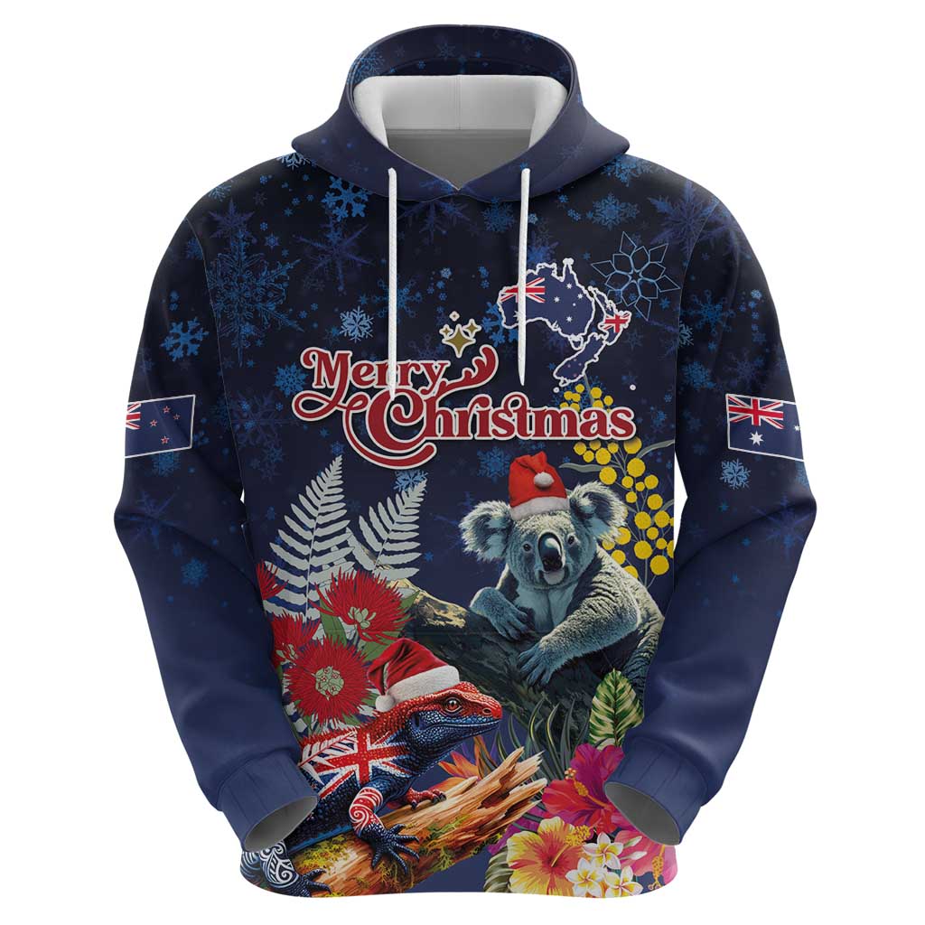 Australia and New Zealand Zip Hoodie Merry Christmas-Tuatara and Koala with Plants Xmas Style