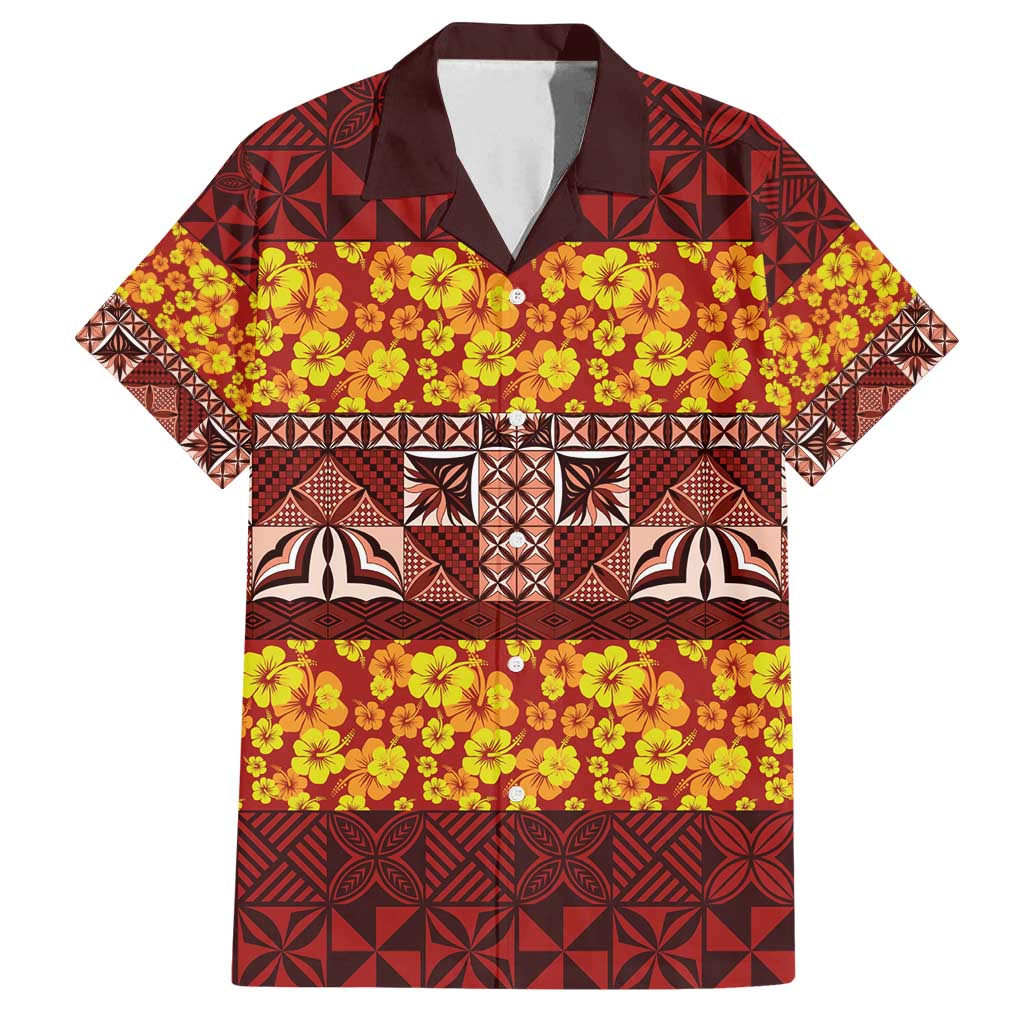 Samoa Siapo and Tapa Family Matching Off Shoulder Maxi Dress and Hawaiian Shirt Pacific Tribal Pattern with Hibiscus Striped Style