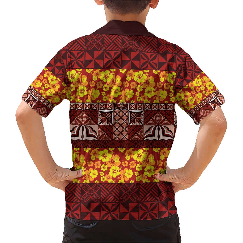 Samoa Siapo and Tapa Kid Hawaiian Shirt Pacific Tribal Pattern with Hibiscus Striped Style LT03 - Polynesian Pride