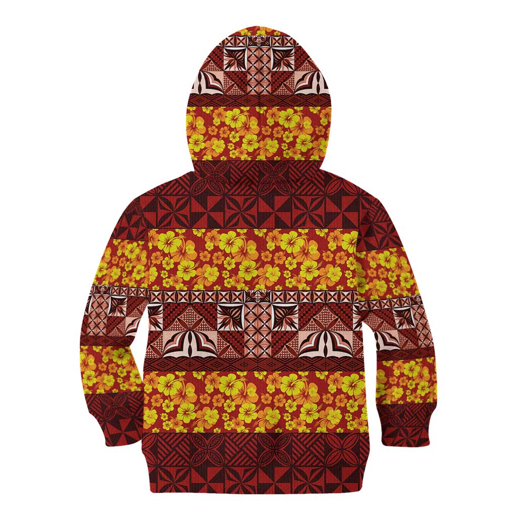 Samoa Siapo and Tapa Kid Hoodie Pacific Tribal Pattern with Hibiscus Striped Style LT03 - Polynesian Pride