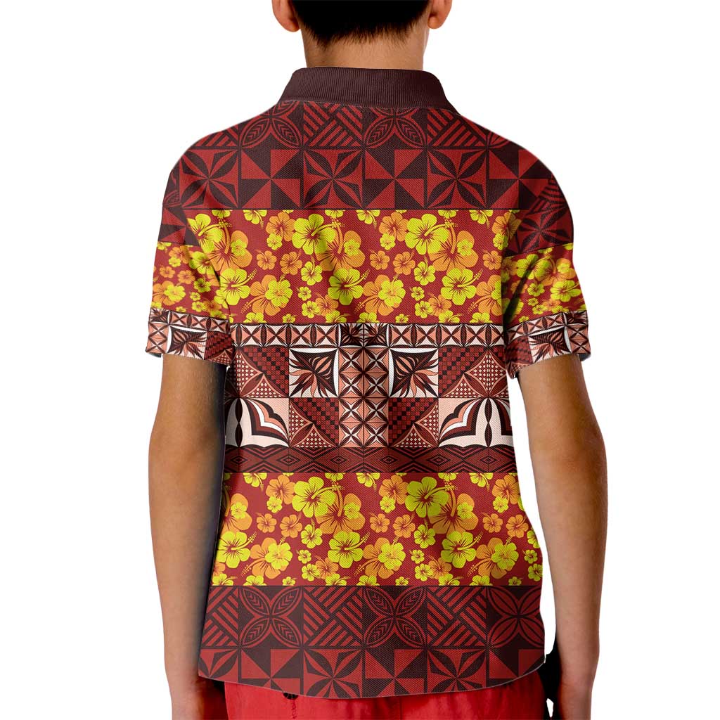 Samoa Siapo and Tapa Kid Polo Shirt - Pacific Tribal Pattern with Hibiscus Striped Style LT03 - Polynesian Pride
